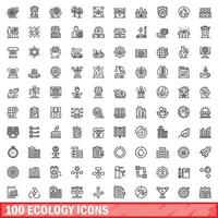 100 iconos de ecología, estilo de esquema vector