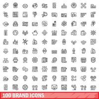 100 brand icons set, outline style vector