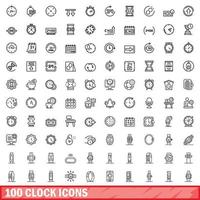 100 clock icons set, outline style vector