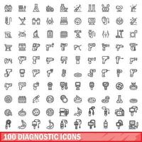 100 iconos de diagnóstico establecidos, estilo de esquema vector