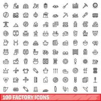 100 factory icons set, outline style vector