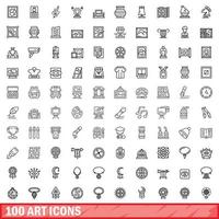 100 art icons set, outline style vector