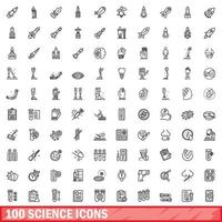 100 science icons set, outline style vector