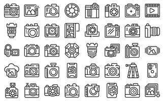 Photo camera icons set outline vector. Camera photo vector