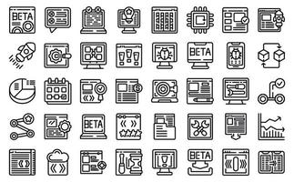 Beta version icons set outline vector. Build bug vector