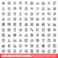 100 analytics icons set, outline style vector