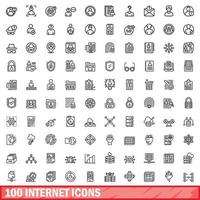 100 internet icons set, outline style vector