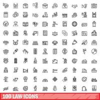 100 law icons set, outline style vector