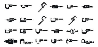 Digital micrometer icons set simple vector. Caliper ruler vector