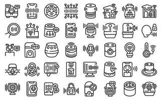 Smart assistant icons set outline vector. Smart voice vector