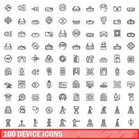 100 device icons set, outline style vector