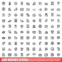 100 iconos de dinero, estilo de esquema vector