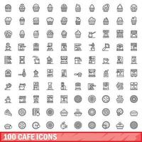 100 iconos de café, estilo de contorno vector