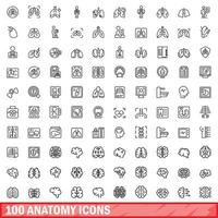 100 conjunto de iconos de anatomía, estilo de contorno vector