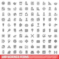 100 science icons set, outline style vector