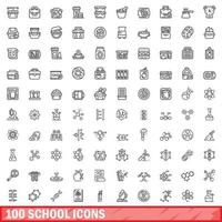 100 iconos escolares establecidos, estilo de esquema vector