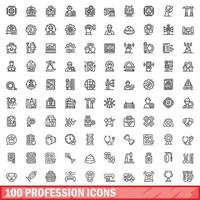 100 profession icons set, outline style vector