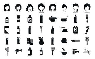 los iconos de coloración del cabello establecen un vector simple. ducha de tinte