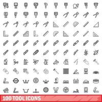 100 tool icons set, outline style vector