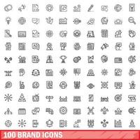 100 brand icons set, outline style vector