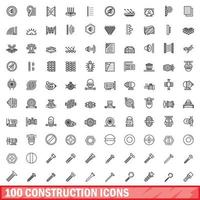 100 construction icons set, outline style vector