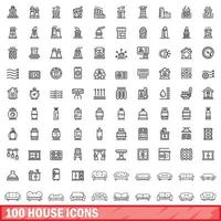 100 house icons set, outline style vector