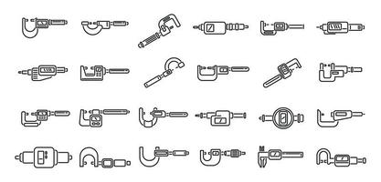 Digital micrometer icons set outline vector. Caliper ruler vector