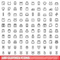 100 clothes icons set, outline style vector