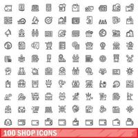 100 conjunto de iconos de tienda, estilo de contorno vector