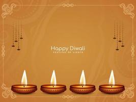 hermoso fondo feliz de saludo del festival de diwali con diya vector