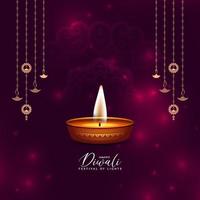 hermoso fondo feliz de saludo del festival de diwali con diya vector