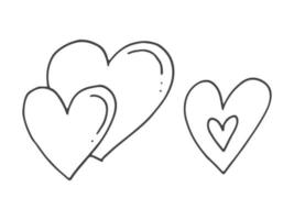 Big set of cute hand-drawn doodle elements about love. Message stickers for apps. Icons for Valentines Day, romantic events and wedding. Double hearts. vector