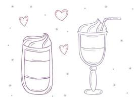 Set of a warming winter drinks on a white background. Vector illustration in doodle style. Winter mood. Hello 2023. Merry Christmas and Happy New Year.