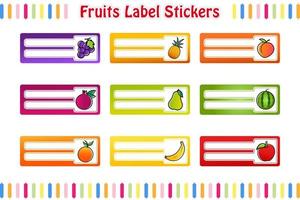 Fruits Labels Stickers, School name labels, Rectangular labels color vector isolated illustration