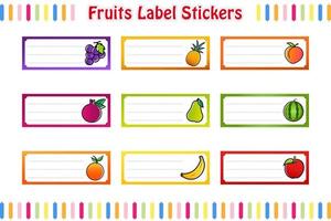 Fruits Labels Stickers, School name labels, Rectangular labels color vector isolated illustration