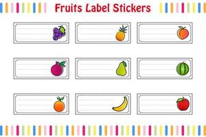 Fruits Labels Stickers, School name labels, Rectangular labels color vector isolated illustration