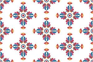 diseño de decoración de patrones sin fisuras étnicos ikat. alfombra de tela azteca boho mandalas decoración textil papel tapiz. adornos de motivos nativos tribales ikkat bordado tradicional vector húngaro polaco moravo