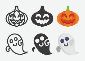 Halloween and ghost icon set. Different halloween collection, Pumpkin halloween in flat style and outline. Vector