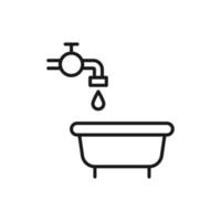 Simple vector isolated pictogram drawn with black thin line. Editable stroke for web sites, adverts, stores, shops. Vector line icon of faucet over bath