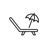 Simple vector isolated pictogram drawn with black thin line. Editable stroke for web sites, adverts, stores, shops. Vector line icon of umbrella over deckchair on beach