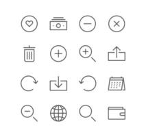 Set of interface and web icons, download, magnifying glass, wallet, refresh, navigation and linear variety vectors. vector