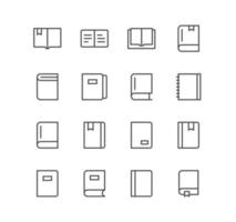 Set of book and learning icons, page, organizer, bookmark, textbook and linear variety vectors. vector