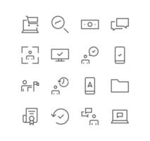 Set of business and digital marketing icons, laptop, target, chart, money, check, approve, finance, chat and linear variety vectors. vector