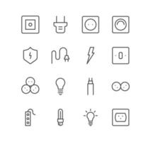 Set of electric and energy icons, cable, plug, switch, socket, bulb and linear variety vectors. vector