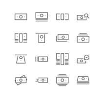 Set of money and finance icons, pay, paper money, cash, growth, check, market, value, earn and linear variety vectors. vector