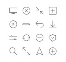 Set of interface and web icons, download, magnifying glass, shield, refresh, navigation and linear variety vectors. vector