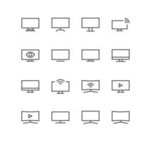 Set of monitor and computer icons, device, screen, laptop, phone, pc, and linear variety vectors. vector