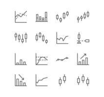 Set of finance and marketing icons, graph, market, statistic, chart, diagram, grid, bar, arrow and linear variety vectors. vector