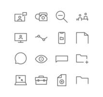 Set of business and communication icons, briefcase, view, presentation, online, chart, document and linear variety vectors. vector