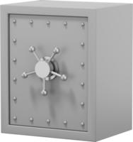 Retro safe with wheel handles. Gray close storage. PNG icon on transparent background. 3D rendering.
